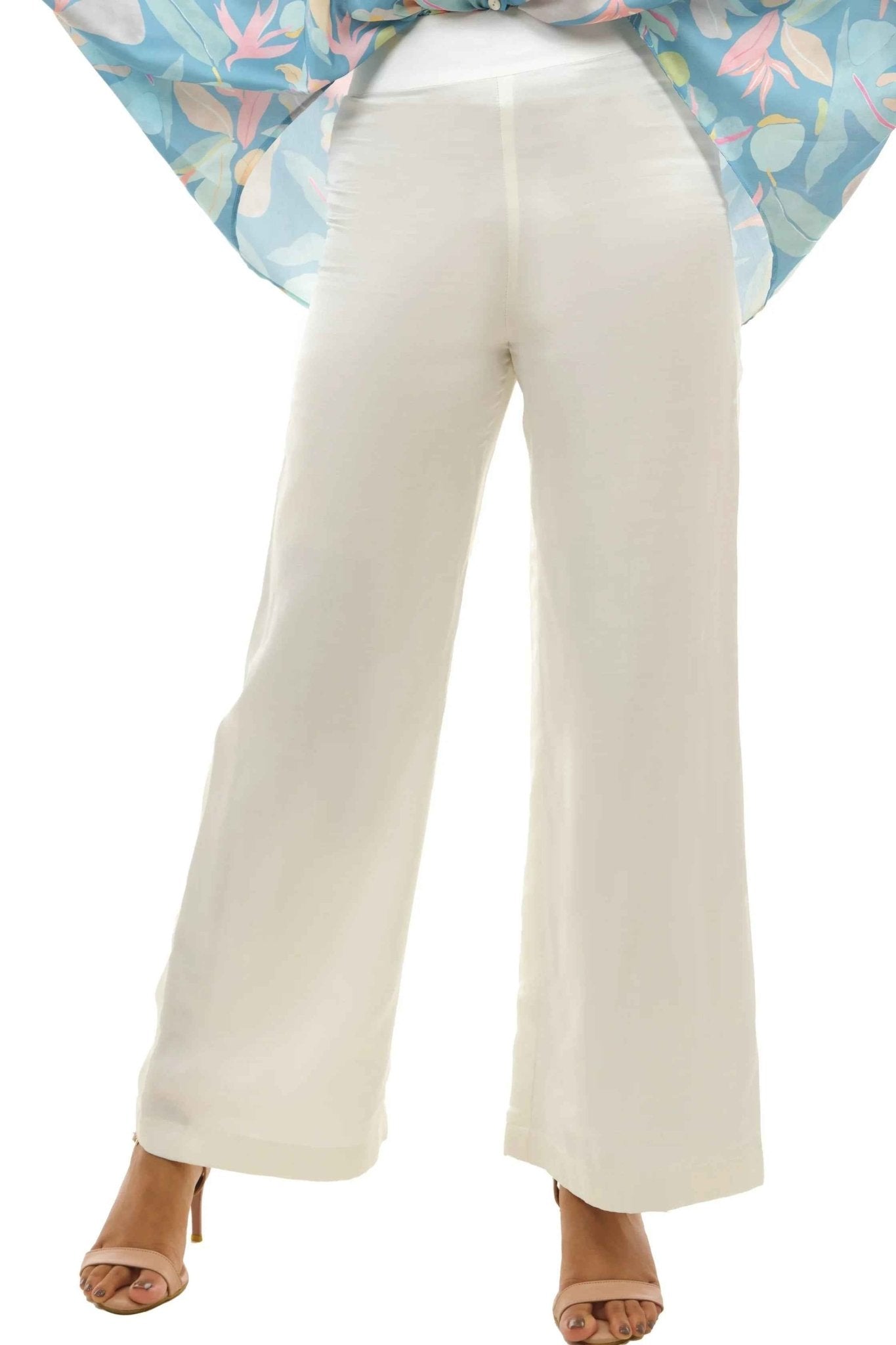 White Flared Pants for Women – Modal Satin Palazzo Style